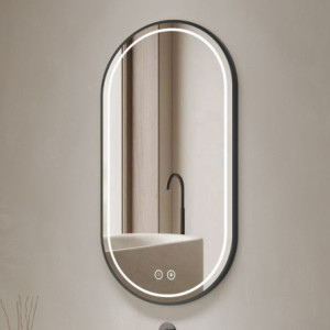 Specchio Smart ovale 90x60 cm cornice nera acciaio inox