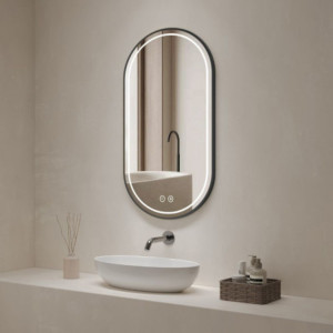Zoom Specchio smart ovale YJ-2004BL con cornice nera in acciaio inox satinato 90x60 cm.