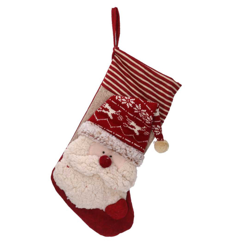 Calza tessuto Babbo Natale 46x25x2 cm decorazione natalizia