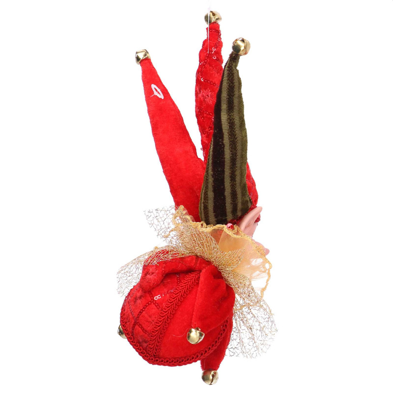 Addobbo elfo tessuto rosso e oro Ø14xH25 cm decorazione natalizia