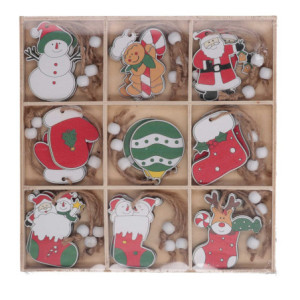 Zoom Set di 2 Addobbi legno confezione 27 pz design assortiti cm 21x21x1,7