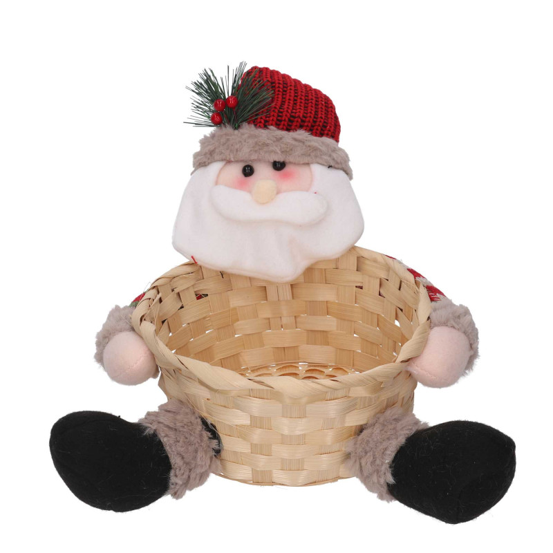 Set 2 Cestine Vimini con Babbo Natale Tessuto Rosso Ø25
