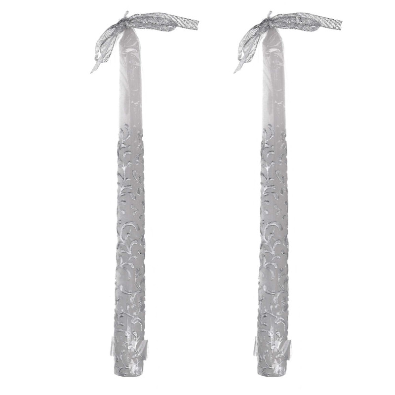 Set 4 Candele Paraffina Argento e Bianco Ø2,2x25 cm Natale