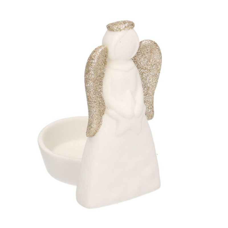 Set 4 Portacandele Ceramica Bianco Oro Angelo 8x6x11 cm