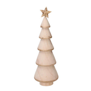 Set 2 Alberi Legno Bianco e Oro Ø7xH22 cm Decorazioni Natale