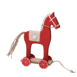 Set di 2 Cavalli Legno Rosso 13x7x23 cm - Decorazioni Natalizie