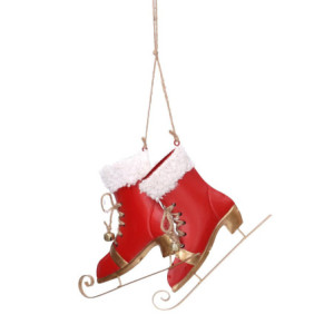 Set 2 Pattini Metallo Rosso 10x10x1 cm Decorazione Natalizia