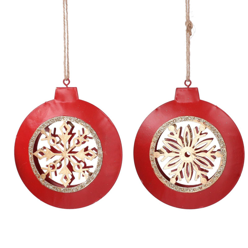 Set 6 Decorazioni Metallo Fiocco di Neve Rosso Ø7,5x1 cm