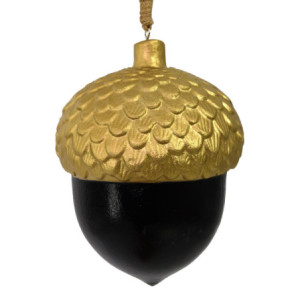 Set 2 Ghiande Legno Oro Nero Ø13x16-30 cm Decorazione Casa