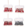 Set di 4 Scarpe Tessuto Rosso Blu 4x4x7 cm Decorazioni Natale
