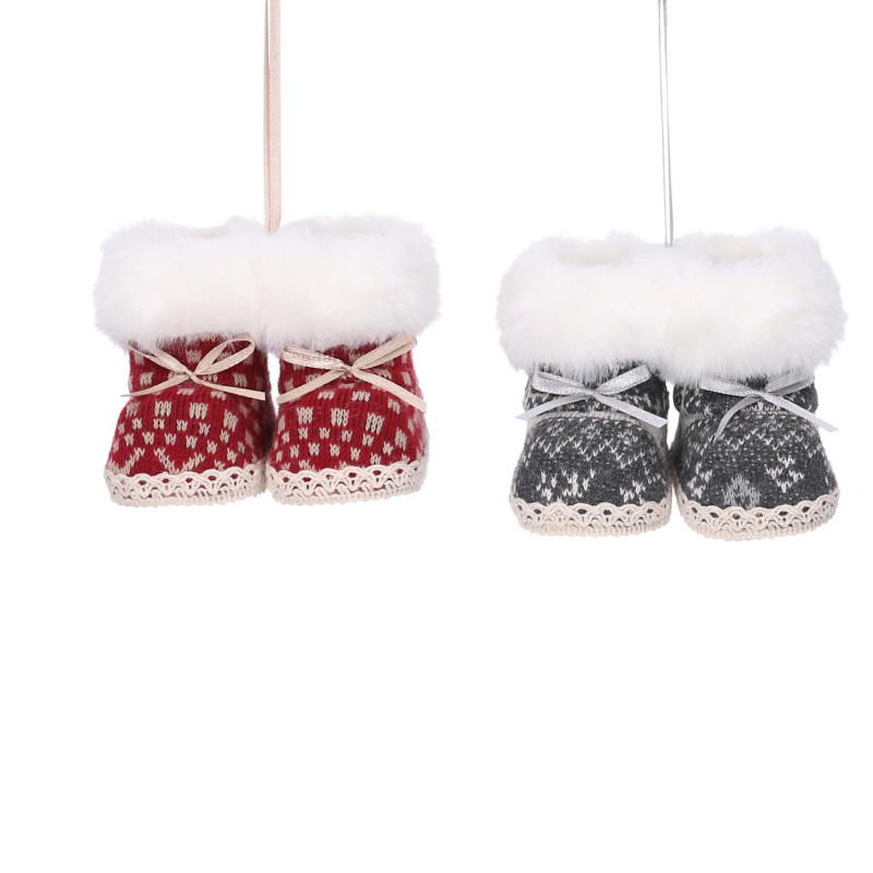 Set di 4 Scarpe Tessuto Rosso Blu 4x4x7 cm Decorazioni Natale