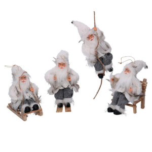 Set 4 Babbi Natale Tessuto Grigio H18 cm Decorazioni Natale