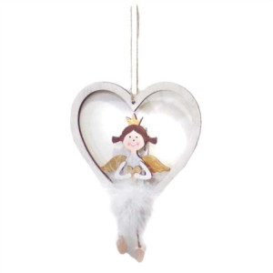 Set 4 Angeli Legno su Cuore Oro 14x1x20 cm Decorazioni Natale