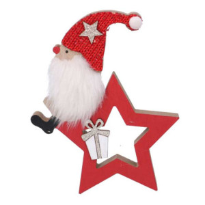 Zoom Set di 4 Stelle legno con babbo natale rosso cm 16x2,3h20