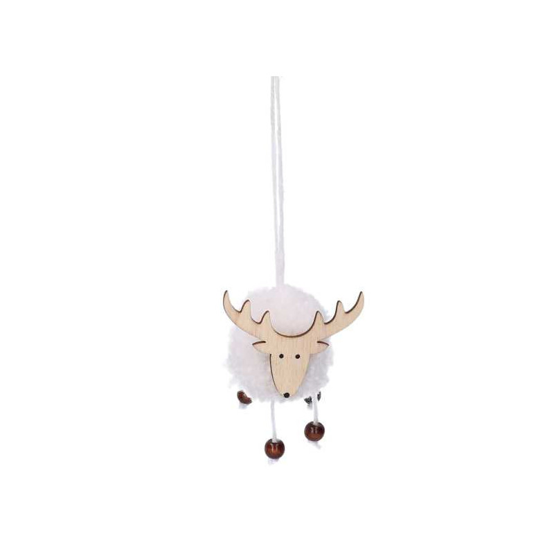 Set di 12 Renne Tessuto Bianco 5x5x7 cm Decorazioni Natalizie