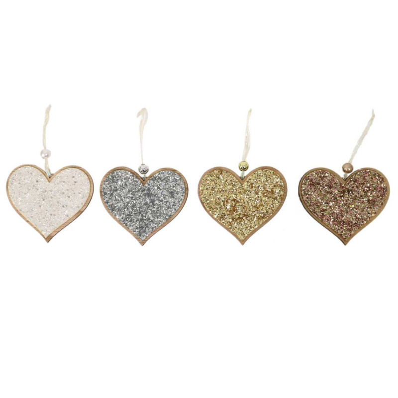 Set 12 Cuori Legno Multicolor 10x0,5x16,5 cm Addobbi Natale