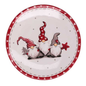 Zoom Set di 2 Piatti ceramica con gnomi bianco tondo cm ø20h2,5