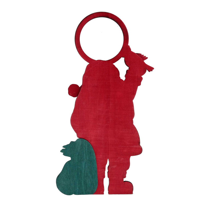 Set di 2 Segnaporta Legno Babbi Natale Rosso 16x2x23 cm