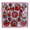 Set 2 Addobbi Albero Legno Rosso Oro 20,5x19,5xH3 cm 14 pz Natale