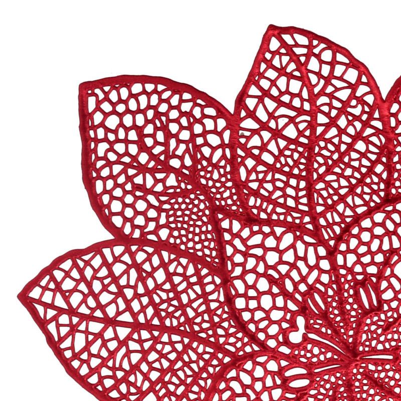 Set di 4 Runner Plastica Fiori Rosso 91x35 cm Tavola Natale