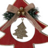 Set 6 Alberi Legno Oro e Rosso 9,5x9,5x2 cm Decorazioni Natale