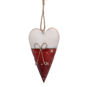 Set 4 Cuori Metallo Bianco e Rosso 7,6x2,5x11 cm Decorazione