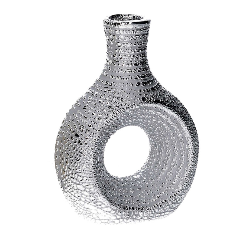 Set Di 4 Vasi Ceramica Argento Tondo Cm 10,5X5,5H14 | Fiorie