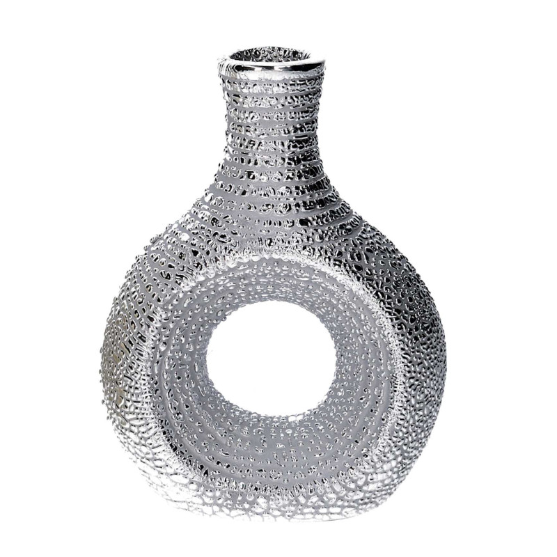 Set Di 4 Vasi Ceramica Argento Tondo Cm 10,5X5,5H14 | Fiorie