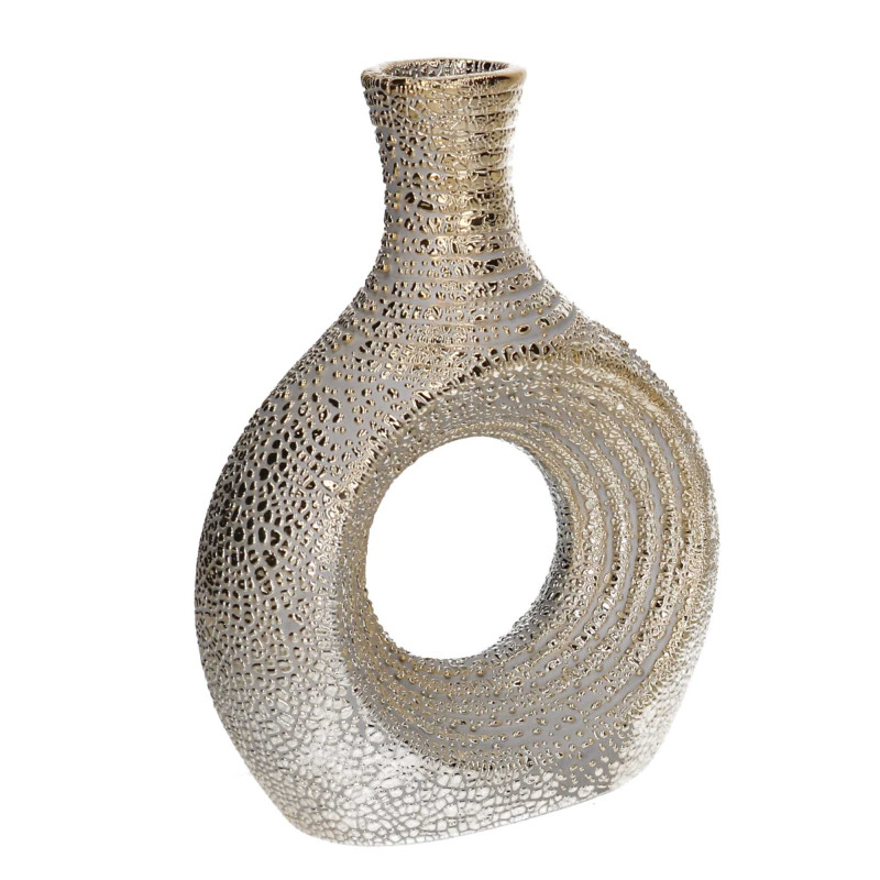 Set Di 2 Vasi Ceramica Oro Tondo Cm 14X6H18,2 | Fioriere e V