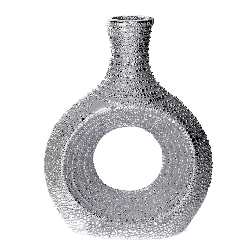 Set Di 2 Vasi Ceramica Argento Tondo Cm 14X6H18,2 | Fioriere