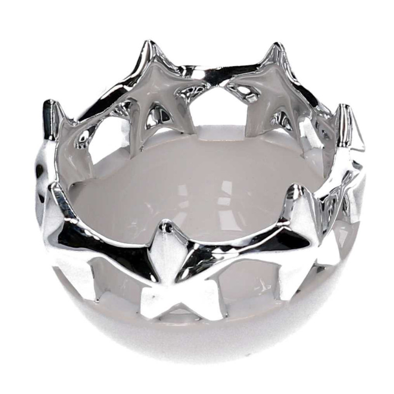 Set di 4 Svuotatasche Ceramica Stelle Bianco e Argento Design