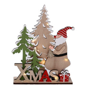 Zoom Set di 2 Babbi Natale legno rosso con led 2 assortiti cm 20,2x5h25,6