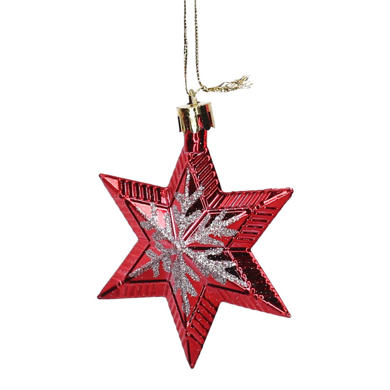 Set di 6 Stelle Rosse in Plastica per Albero di Natale