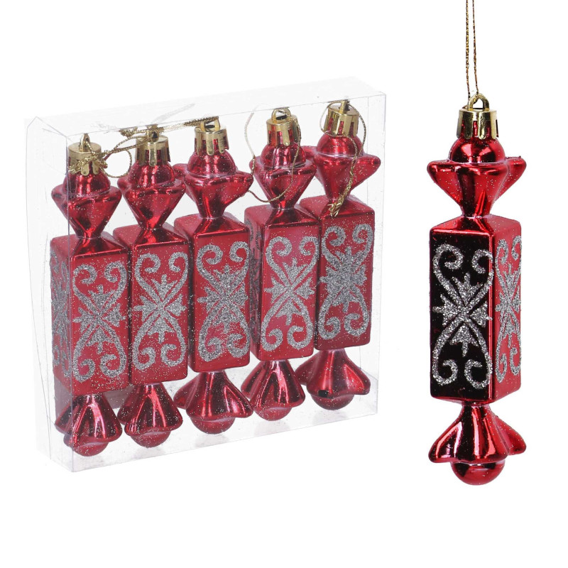 Set 6 Caramelle Plastica Rosso 12,5x12,5x2,7 cm Natale