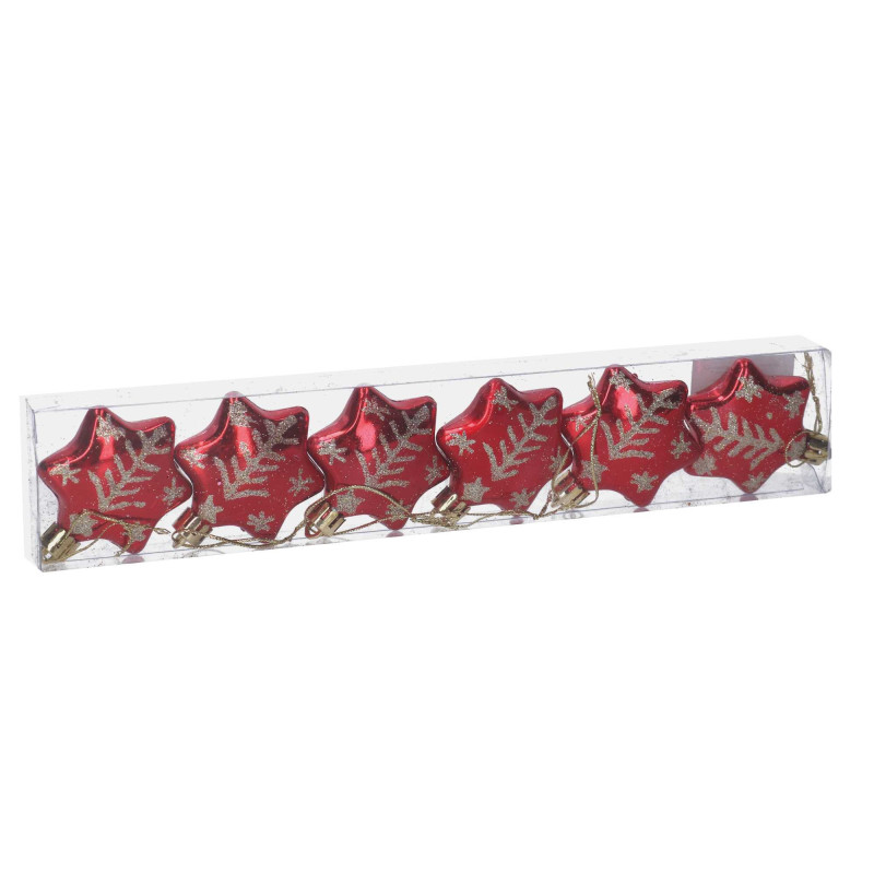 Set di 6 Stelle Rosse in Plastica per Albero di Natale