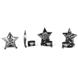 Zoom Set di 4 Portacandele metallo stella argento 4 assortiti cm 9x7,5h9,5