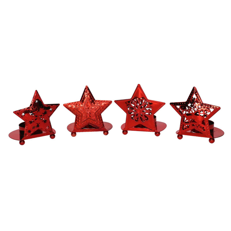 Set 4 Portacandele Metallo Stella Rosso 9x7,5x9,5 cm Casa