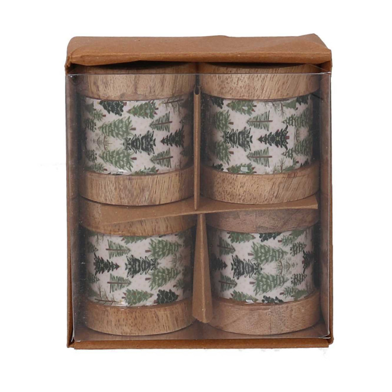 Set 2 Portatovaglioli Legno Alberi Verde 11x11x5 cm Tavola