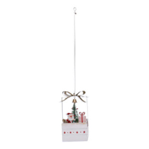 Set 2 Pacchi Regalo Legno con Babbo Natale Bianco 8x8x15,5 cm