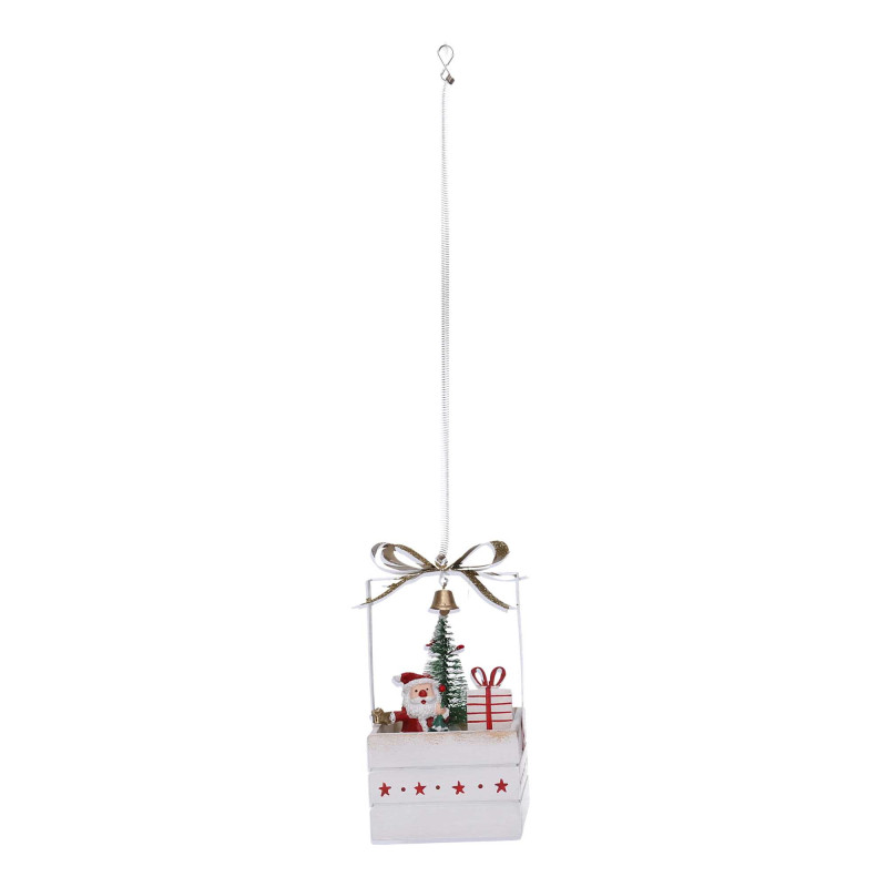 Set 2 Pacchi Regalo Legno con Babbo Natale Bianco 8x8x15,5 cm