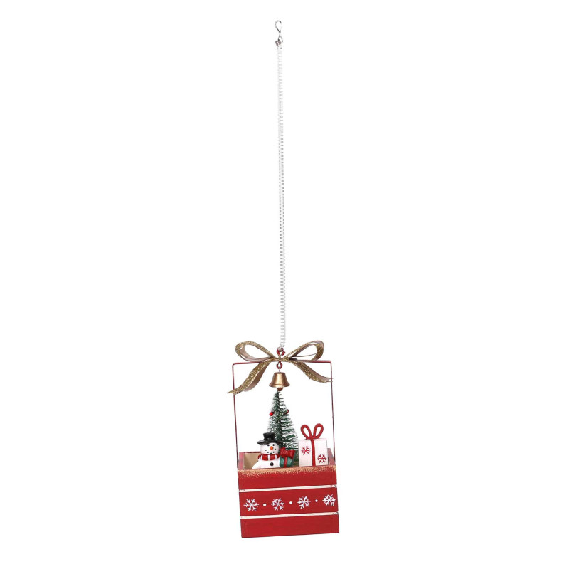 Set 2 Pacchi Regalo Legno con Pupazzo di Neve Rosso 8x8x15,5 cm