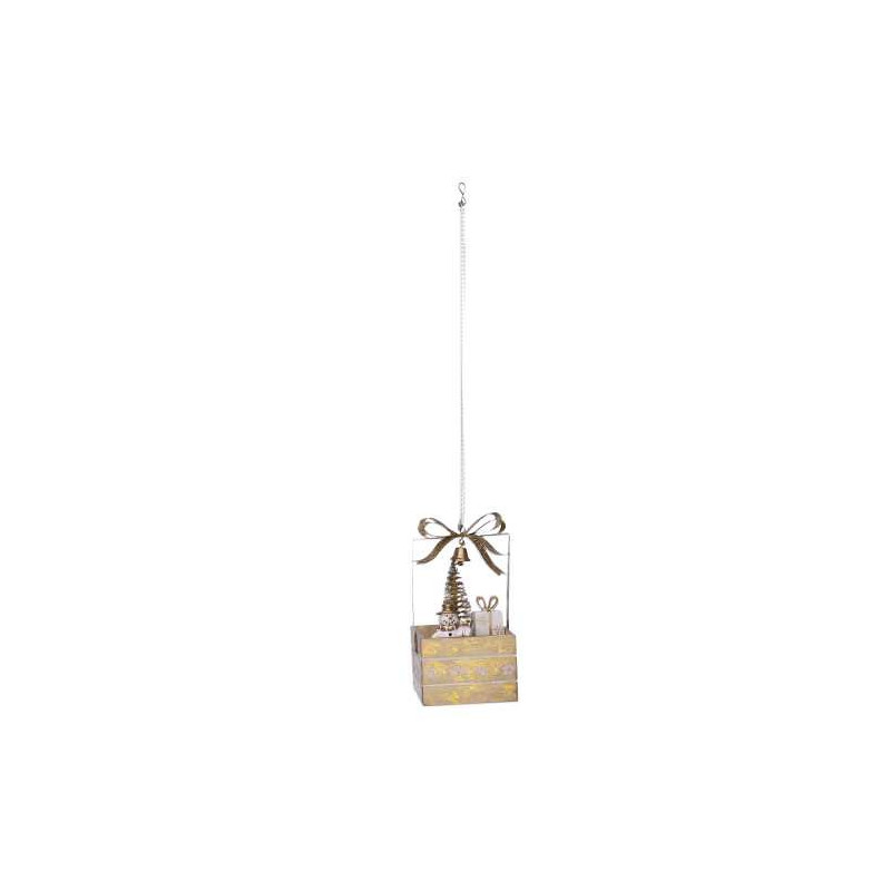 Set 2 Pacchi Regalo Legno con Pupazzo di Neve Oro 6,5x6,5x12,5 cm