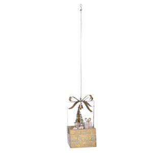 Set 2 Pacchi Regalo Legno con Pupazzo di Neve Oro 8x8x15,5 cm