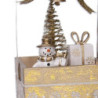 Set 2 Pacchi Regalo Legno con Pupazzo di Neve Oro 8x8x15,5 cm