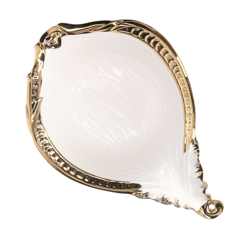 Set di 2 Svuotatasche Ceramica Foglia Oro e Bianco Design