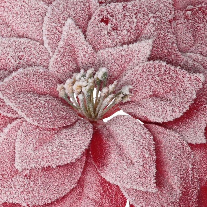 Set 6 Fiori Tessuto Stella di Natale Innevato Rosso Ø23x30 cm