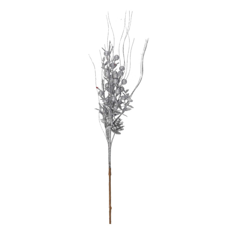 Set di 12 Rami Plastica Rattan Bacche Argento h40 cm Natale