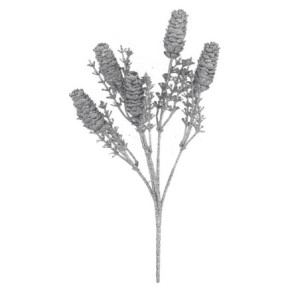 Set di 8 Rami Plastica Pigne Argento h32 cm Decorazione