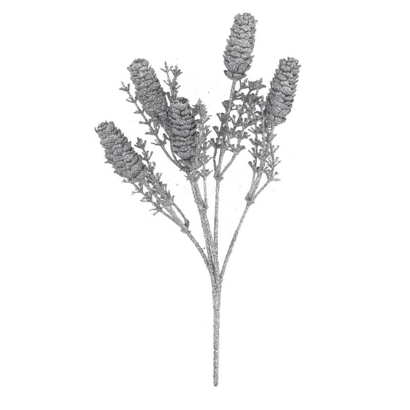Set di 8 Rami Plastica Pigne Argento h32 cm Decorazione