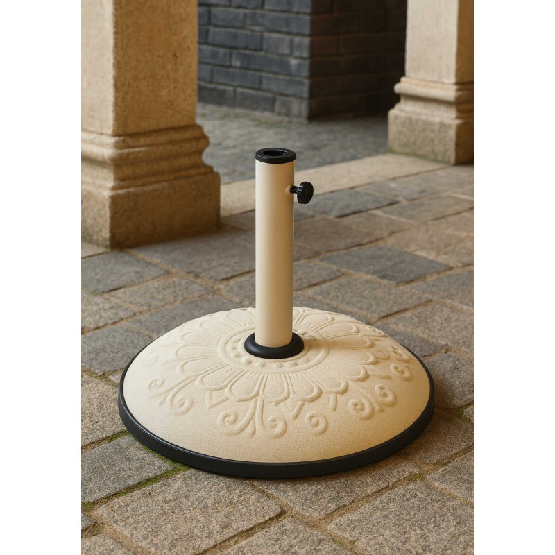 Base ombrellone bianco con decoro 50 cm 25 kg tubo 5,8x12h28 cm